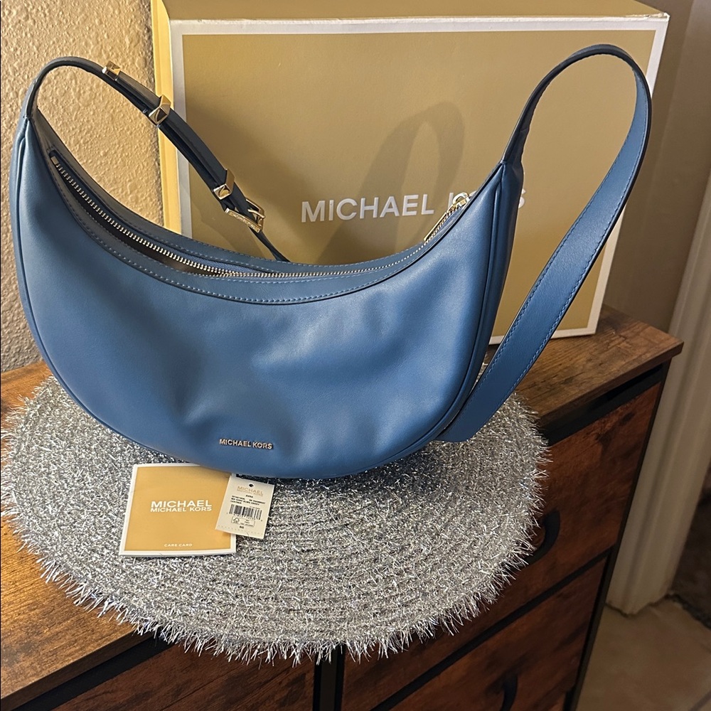 Michael Kors Avra Blue Hobo Bag